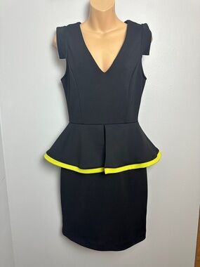 Nicole Black Peplum Midi Dress with Yellow Trim